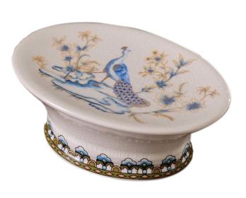 Lovely Color Painted Peacock Ceramic Soap Dish Oval Jewelry Plate