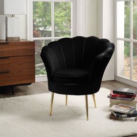 Angelina 34" Black Velvet Scalloped Back Barrel Accent Chair with Metal Legs