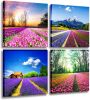 Canvas Prints Tulip Lavender Field Wall Art Colorful Flowers Artworks on Canvas Landscape Painting Framed for Modern Home Decoration