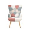 Accent Chair with Ottoman, Living Room Chair and Ottoman Set, Comfy Side Armchair for Bedroom, Creative Splicing Cloth Surface, pink