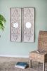 Set of 2 Large Wooden Wall Art Panels with Distressed White Finish and Round Mirror Accents,17" x 48"