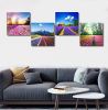 Canvas Prints Tulip Lavender Field Wall Art Colorful Flowers Artworks on Canvas Landscape Painting Framed for Modern Home Decoration