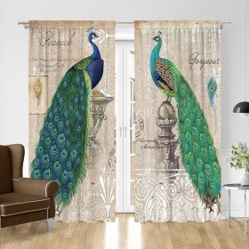 1 Pair Of Vintage Peacock Window Curtains (size: 41.34x90.55inch X 2pcs)