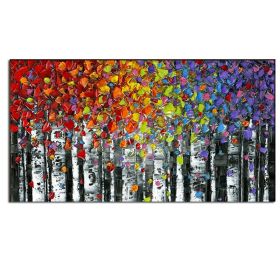 100% Hand Painted  Abstract Oil Painting Wall Art Modern Minimalist Colorful Tree Landscape Picture Canvas Home Decor For Living Room Bedroom No Frame (size: 70x140cm)