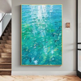 Hand Painted Oil Painting Large Abstract Water Surface Oil Painting on Canvas Original Blue Painting Living Room Home Decor Painting Modern Wall Art (size: 60x90cm)