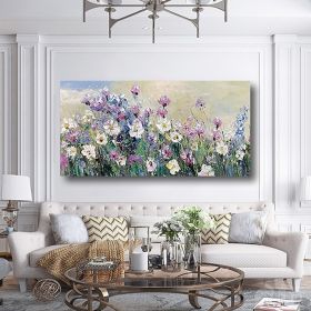 Hand Painted Oil Paintings Hand Painted Wall Art Modern Flowers Blossom Purple Fields Living Room Hallway Bedroom Luxurious Decorative Painting (size: 40x80cm)