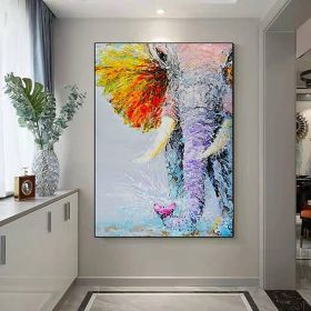 Handmade Oil Painting Canvas Wall Art Decoration Modern Animal Colourful Elephant Home Entryway Living Room Bedroom Luxurious Decoration Painting (size: 90x120cm)