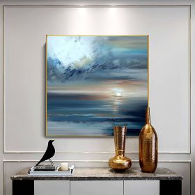 Handmade Oil Painting Abstract Ocean Oil Painting On Canvas Large Wall Art Original Sunset Seascape Painting Modern Living Room Home Decor (size: 100x100cm)