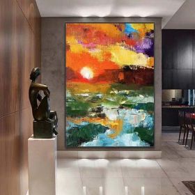 Hand Painted Oil Painting Abstract Sunset Glow Painting On Canvas Bright Textured Modern Canvas Wall Art For Living Room HomeDecoration Wall Painting (size: 90x120cm)