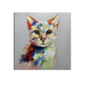 Modern Children Room Decoration Lovely Pet Cat Picture Art Hand-painted Abstract Oil Painting Animal Canvas Wall Art Pieces (size: 70x70cm)