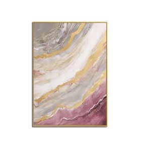 Modern Gold Foil Abstract Oil Painting Artist Hand-painted High Quality pink Oil Painting for Living Room Decor Wall Art No Frame (size: 60x90cm)