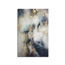 Handmade Top Selling Abstract Oil Painting Wall Art Modern Minimalist Blue Color Gold Foil Picture Canvas Home Decoration For Living Room No Frame (size: 60x90cm)