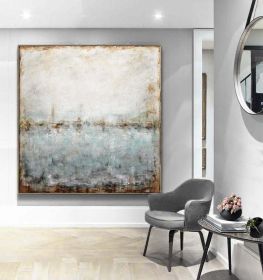 Abstract Painting Modern Artwork Abstract Wall Art Blue Green Acrylic Painting on Canvas Interior Design Decor No Frame (size: 150x150cm)