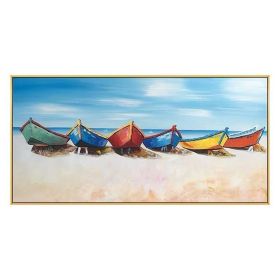 Hand Painted Boat Beach Canvas Painting Landscape Oil Painting For Living Room Salon Decoration Modern Wall Art Picture Handmade (size: 75x150cm)