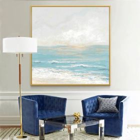 100% Handmade blue sea level Canvas Painting Modern Ocean Seascape Artwork Pictures Thick Oil Wall Art Decoration (size: 150x150cm)