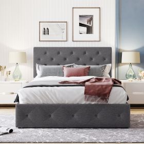 Full size Upholstered Platform bed with a Hydraulic Storage System (Color: Gray)