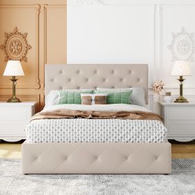 Full size Upholstered Platform bed with a Hydraulic Storage System (Color: Beige)