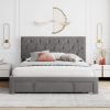 Queen Size Storage Bed Velvet Upholstered Platform Bed with a Big Drawer