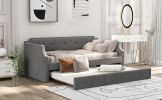 Upholstered Daybed with Trundle;  Wood Slat Support; Upholstered Frame Sofa Bed ;  Twin