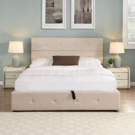 Upholstered Platform Bed with Underneath Storage,Queen Size (Color: Beige)