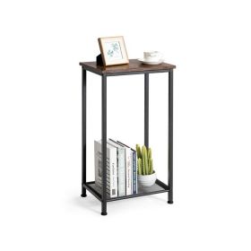 End Table with Metal Frame for Modern Living Room and Bedroom (Color: Brown)