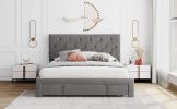 Queen Size Storage Bed Velvet Upholstered Platform Bed with a Big Drawer