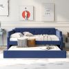 Upholstered Daybed with Trundle;  Wood Slat Support; Upholstered Frame Sofa Bed ;  Twin