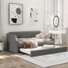 Upholstered Daybed with Trundle;  Wood Slat Support; Upholstered Frame Sofa Bed ;  Twin