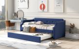 Upholstered Daybed with Trundle;  Wood Slat Support; Upholstered Frame Sofa Bed ;  Twin