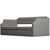 Upholstered Daybed with Trundle;  Wood Slat Support; Upholstered Frame Sofa Bed ;  Twin