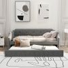 Upholstered Daybed with Trundle;  Wood Slat Support; Upholstered Frame Sofa Bed ;  Twin