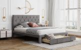 Queen Size Storage Bed Velvet Upholstered Platform Bed with a Big Drawer