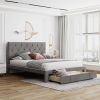 Queen Size Storage Bed Velvet Upholstered Platform Bed with a Big Drawer