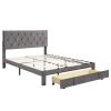 Queen Size Storage Bed Velvet Upholstered Platform Bed with a Big Drawer